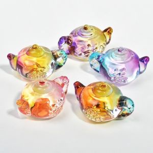 PANE5 Decorative Colored Small Teapot Durable Unique Mini Teapot Crystal Statue High-quality Collection Clear Teapot Figurine  Decor