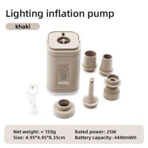Electric Air Pump Portable Wireless Air Compressor Inflator Deflator Pumps Inflatable Cushions Air Camping Light Electric Air Pump 100LM Handheld Air Compressor USB Rechargeable 3 Lighting Modes for Inflatable Cushions Air Beds