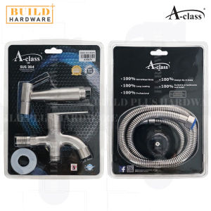 A-CLASS A-50478 SS304 2-Way Tap Bidet Spray Set Bathroom Faucet Stainless Steel Toilet Cleaning Shower Nozzle 白钢双用龙头+洗浴器