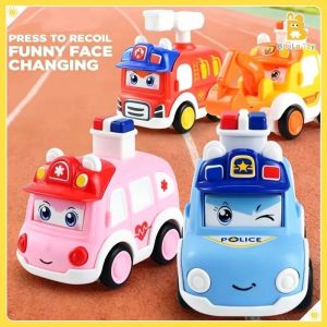 Cartoon Fire Truck Police Car Toy for Kids Press Inertia Vehicle No Battery Required Toddler Gift