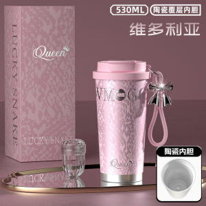 New stylish and large-capacity double-walled coffee cup with a straw 316 Ceramic inner liner insulated mug a stylish water bottle gift set