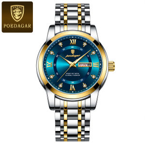 POEDAGAR Watch for Mans Original Fashion Business Quartz Men Watch Stainless Steel Man Clock Luminous Date Waterproof Week Casual Wristwatches