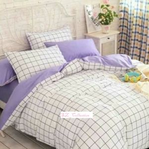 BEDCOVER SET KOTAK PUTIH KOMBINASI POLOS. BEDCOVER SET MURAH. BEDCOVER SET MODERN