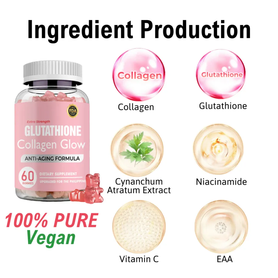 Glutathione Collagen Gummies Anti-Aging Whitening Skin Collagen Vitamins  Boost Energy Immunity Vitamins C & E Skin Whitening Improve Skin Tone Boost  Immunit Gummies