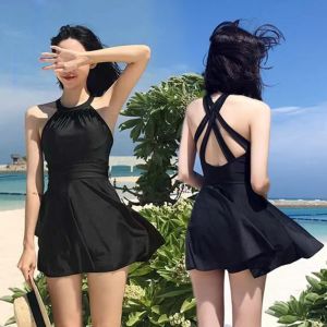 One-piece swimsuit womens summer conservative cover belly slim skirt flat-angle backless large-size swimsuit 2025 new hot style