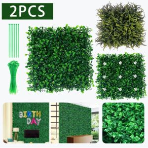 QFV5F 2Pcs ดีไอวาย แผงผนังพืชเทียม ชีวิตนิรันดร์ชีวิต ป้องกันรังสียูวี แผ่นพืชดอกไม้จำลอง เสื่อหญ้ากลางแจ้ง ไม่มีการรดน้ำ เสื่อหญ้าสีเขียวปลอม รั้วสวนในบ้าน