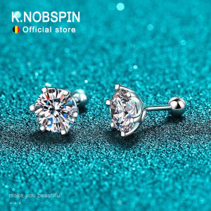 KNOBSPIN Moissanite Stud Earrings 18K White Gold Plated Sterling Silver D VVS1 Round Cut Lab Diamond Screw Ear Studs For Women2026