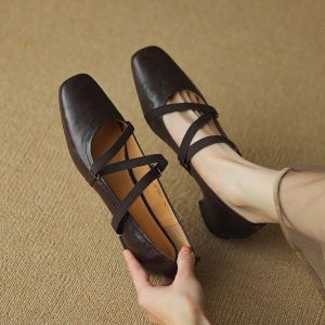 Free Shipping Square-Toe Shallow-Mouth Flats For Women New Autumn Style With A Single Strap Soft Sole And Soft Leather Resembling Ballet Flats