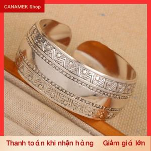 CS Bohemian phong cách dân tộc Retro Bạc rộng vòng đeo tay cho phụ nữ chạm khắc hoa mở vòng đeo tay thời trang Boho đồ trang sức cổ điển