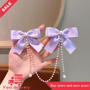[COD] Pearl Bow Tassel Hair Clip Elegant Solid Color Hair Claw Children Princess Hairpins Fashion Beauty Hair Accessories