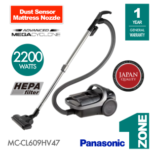 Panasonic 2200w 2.2L Powerful Advanced Cyclone Bagless Canister Vacuum Cleaner with HEPA Filter - Model: MC-CL609HV47