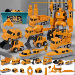 MXBEAUTY Magnetic Transform Engineering Deformation Detachable Assembly Engineering Vehicle DIY Kids Excavator Mixer Multi-functional