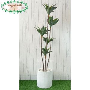 Pohon Artificial Tanaman Imitasi Agave Siklok Latex Pot Semen Silinder Putih Hiasan Apartement