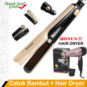Catokan Pelurus Rambut Profesional Salon Kemei KM 327 Catok Rambut 2 in 1 Lurus & Curly