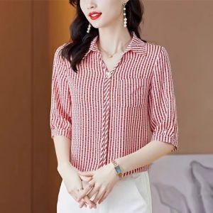 TTQQ Womens Shirt Short Sleeve Striped Fashion Joker Top