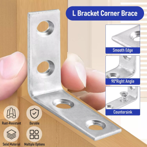 4PCS Angle Bracket Plated L Shape Stainless Steel Shelf Corner Brace Fastener Furniture Board Fixed