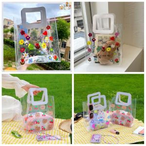 CRNGW Flower PVC Transparent Bag Gift Bag Tote Bag Jelly Bag Fashion Lunch Box Cosmetic Storage Bag Women