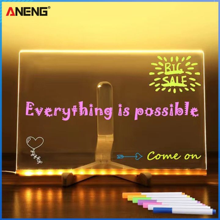 【ANENG】 LED Note Board With 7 Colorful Pens Acrylic Drawing Board with ...