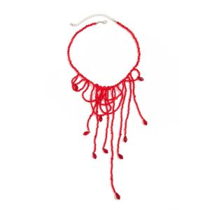 EO4MD Multilayer Blood Drop Necklace Red Tassel Halloween Choker Fashion Clavicle Chain Gothic Jewelry Women
