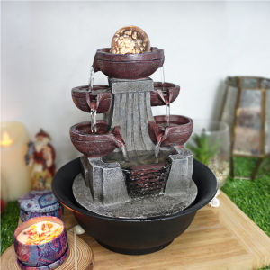 น้ำล้นโชคดี น้ำพุตั๊งโต๊ะ น้ำตกจำลอง เสริมฮวงจุ้ย *น้ำตกจำลอง รุ่น มีเงินมีทอง 4ชั้น* แถมฟรี ปั๊มน้ำ มูลค่า 199 บาท