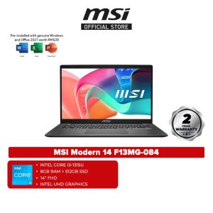 MSI Modern 14 F13MG-084 Laptop (i3-1315U 4.50GHz8GB D4512GB SSDIntel UHD14" FHDW11HS21) - Platinum Grey