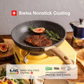 Carote Granite Nonstick Frying Pan Healthy Cooking Wok Periuk Kuali Tak Melekat, Marble Stone Die-Cast Skillet, PFOA Free, All Stove Applied (20/24/28cm,Essential Woody). 
