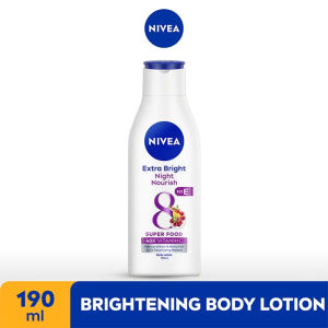 NIVEA Body Lotion Extra Bright Night Nourish Vit E 190ml - Hand body lotion moisturizer mencerahkan kulit kusam cerah badan glowing brightening tone up melembabkan kering pagi malam day & night - 40x Vitamin C Vitamin E 8 Super food
