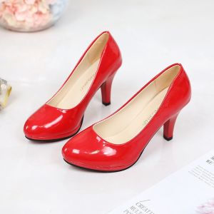 [Free Shipping] High-Heeled Round-Toe Patent Leather Professional Work Shoes Fashionable High Heels WomenS Shoes Suitable For All Seasons Shallow-Toe Pumps