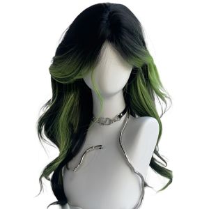 ADOP สไตล์โกธิค วิกผมชั้นสีเขียวไล่เฉดสีดำ ฮาโลวีน ส่วนตรงกลาง วิกผมลอนยาว น่ารักน่ารักๆ ทนความร้อนทน วิกผมคอสเพลย์โลลิต้า สำหรับผู้หญิง