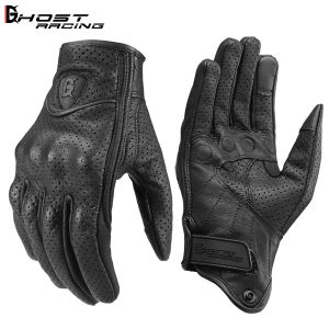 GHOST Leather Cowhide Riding Work Hand Protective Leather Full Finger Motorcycle Gloves Racing Glove for Gloves Cycling Racing