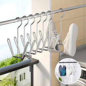 5Pcs Hanging Shoe Rack Stainless Steel Shoes Drying Hanger with Clips Organizer Space Saving