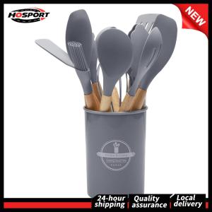 【Free Shipping】 12Pcs Kitchen Utensil Set Silicone Spatula Set Wooden Handle Cooking Tools Kit Spatula Spoon Brush Whisk Non-Stick Spatula Set for Kitchen