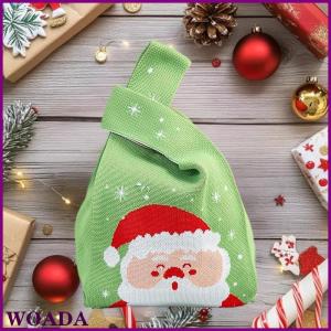 WOADA Christmas Festival Knitted Gift Bag Handheld Candy Bag Women Mini Knot Wrist Bag Cute Knitted Tote Bag Reusable Shopping Bags