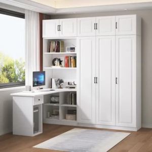[CozyNest ]Solid Wood Wardrobe And Desk Combination Corner Computer Desk Melamine Finish 40cm Depth