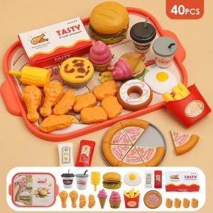 Kitchen Simulation Pretend Toys Hamburger Steak Pizza Cola Corn Fast Food Plate Set Children Pretend Play Game Toy Gift