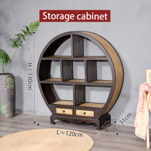 ไม้เนื้อแข็งไม้ไผ่สานห้องโถงตู้เก็บของไม่มีประตูพาร์ทิชันตู้ไวน์ห้องนั่งเล่นตู้โชว์กลมตกแต่งตู้ไวน์พาร์ทิชันตู้หนังสือชั้นวางหนังสือ