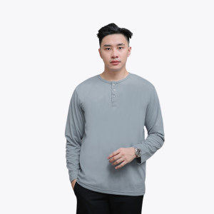 BROGUY Kaos Pria Lengan Panjang Henley Cotton Combed 24s