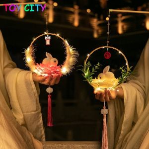 灯笼中秋节 lantern chinese灯笼 for kids New Year Small Lantern Mid-Autumn Festival Childrens Portable Luminous Flower Antique Jade Rabbit diy