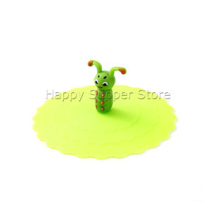 Happy ฝาปิดซิลิโคนถ้วยแก้ว ที่จับเป็นการ์ตูน ขนาด10cm นำกลับมาใช้ใหม่ได้ Cup Lid