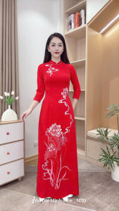 Áo Dài Lụa Mỹ Cao Cấp Họa Tiết Thêu Thủ Công Tỉ Mỉ - Mã M10