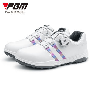 PGM Womens Golf shoes with dazzling color Rotating Button Shoelaces Anti-slide spikes waterproof sneakers for Golf sports Comfortable Non-slip breathable