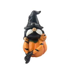 Resins Halloween Gnomes Figurine Ornament Detailed Carving Pumpkin Dwarf with Witch Hat Decoration For Holiday Event
