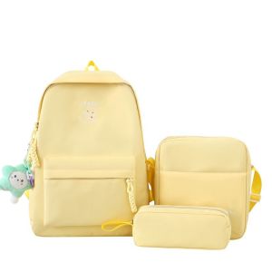 {Free pendant}Tas 3pcs/set Canvas Backpack Large Capacity Cute Schoolbag Simple Solid-color Womens  Bagpack