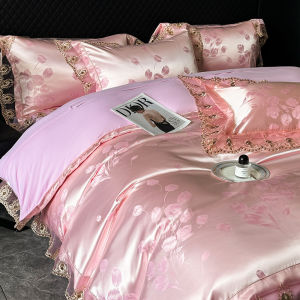 Bedding four-piece set satin jacquard quilt cover four-piece set lace lace bed sheet four-piece set (bed sheet * 1 quilt cover * 1 pillowcase * 2)