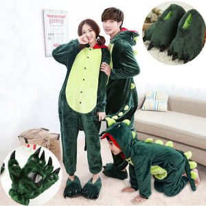 SKY ส่งเร็ว ชุดมาสคอต ชุดโฮม ชุดสัตว์ปลอม ชุดไดโนเสาร์สีเขียว ชุดนอนฤดูหนาวสำหรับผู้ใหญ่และเด็ก หนา นุ่ม แฟชั่น ราคาถูก