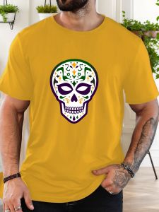 T-Shirt Print 100% Cotton Skull Pattern Summer Round Neck Leisure Breathable Mens Short Sleeves Loose Cotton Tee Daily Top