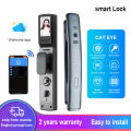 Wifi Tuya Smart door Lock Biometric Fingerprint Lock Security Smart Lock Password /Key /IC Card /APP Remotely Unlock Electronic Lock automatic door lock can for Home Security install at right and left door. 
