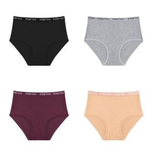FINETOO (BUY 3 TAKE 1)Plus Size Womens High Waisted Panties Finetoo Ribbed Fabric Underwear Briefs Comfort Fit Panty