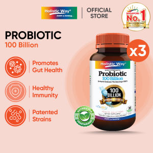 [Bundle of 3] Holistic Way High Strength Probiotic 100 Billion – Delayed Release for Optimal Gut Health Digestion Immunity Bowel Regularity & Overall Well-being (30 Vegetarian Capsules per bottle)