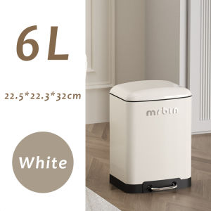 JustLiving 1pcs 6/12L Northern Europe Pedal Round Trash Can Home Creative Simple Bathroom Bedroom with Lid Ins Northern Europe Style Bathroom Cream White Trash Can